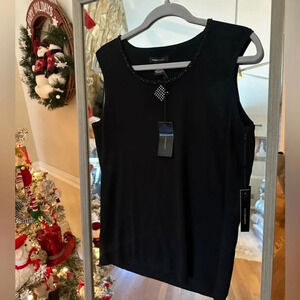 BCBG Maxazria Sequins Diamond Sleeveless Sweater Black Silver 2X